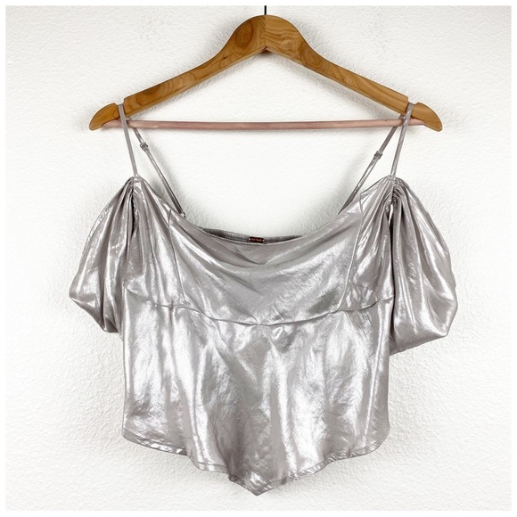 NWT Free People Cassandra Metallic Blouse in Pewter Size Small - Picture 6 of 14